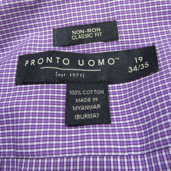 NEW Pronto Uomo Purple & White Check Dress Shirt - Picture 5 of 5